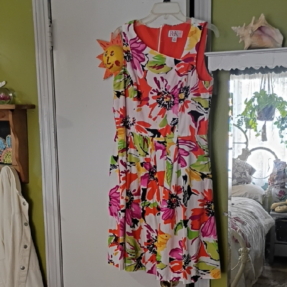 RK Bright Floral Sleeveless Mini Dress in Pink & Orange